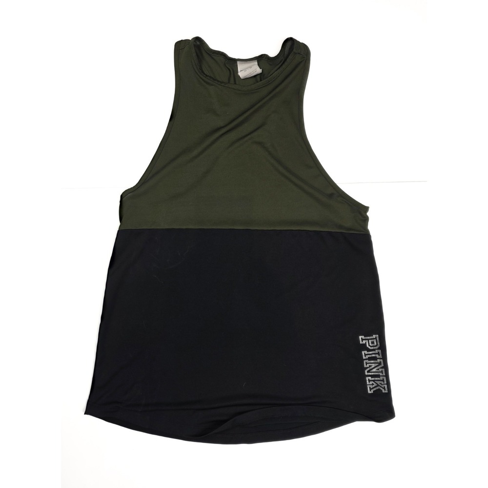 Victoria Secret PINK Green Black Colorblock Racerback Tank Top Womens XS 342637